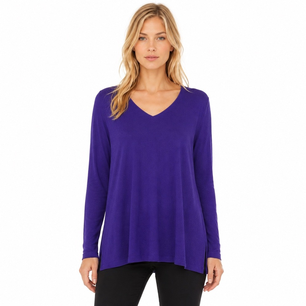 Eileen Fisher System Purple Italian Wool Lightweight Sweater Size L Lagenlook